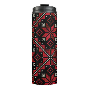 Palestine Embroidery Tatreez Pattern12 crm-red Thermosbecher