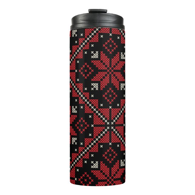 Palestine Embroidery Tatreez Pattern12 crm-red Thermosbecher (Vorderseite)
