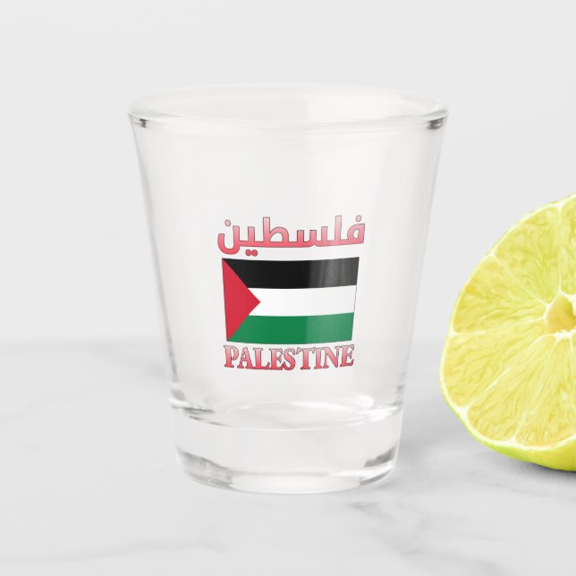 Palestine Flag ف ل س ط Arabic und English WordArt Schnapsglas (Vorderseite)