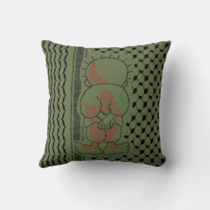 Palestine Handala Kufiya Pattern Olive Green Kissen