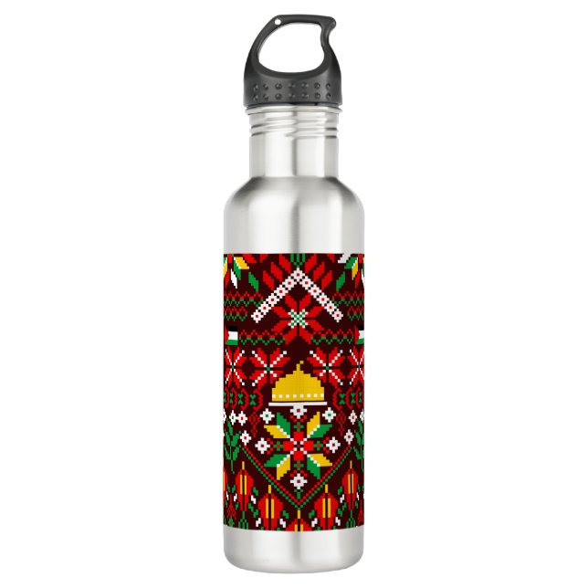 Palestine Tatreez Traditionelle Stickerei Edelstahlflasche (Vorderseite)
