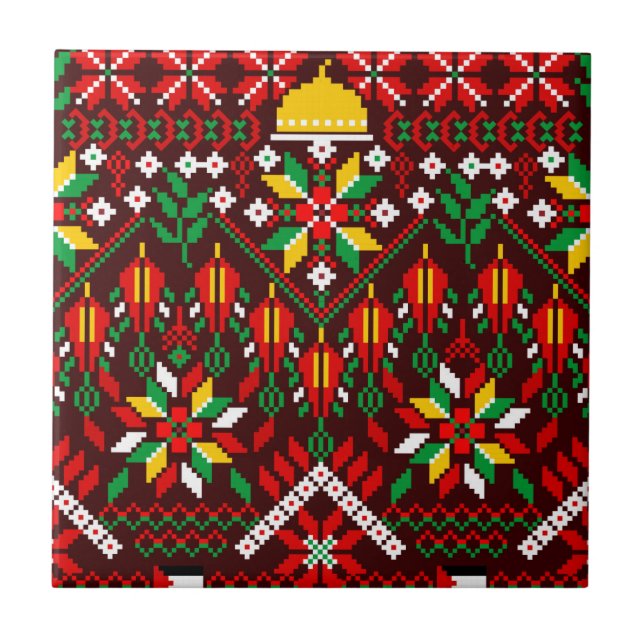 Palestine Tatreez Traditionelle Stickerei Fliese (Vorderseite)