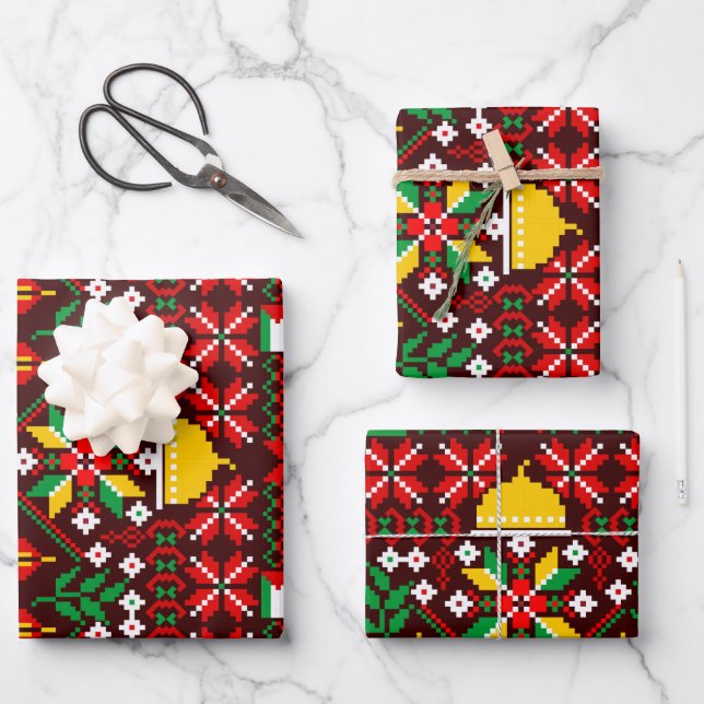 Palestine Tatreez Traditionelle Stickerei Geschenkpapier Set (Vorderseite)