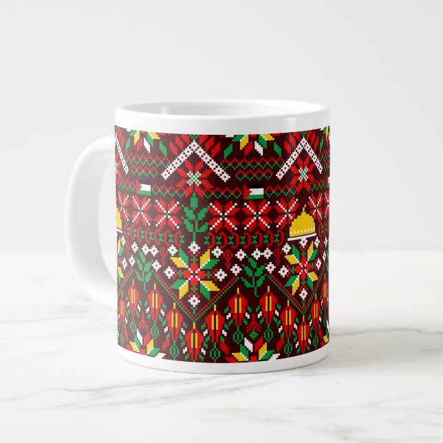Palestine Tatreez Traditionelle Stickerei Jumbo-Tasse (Vorderseite Links)