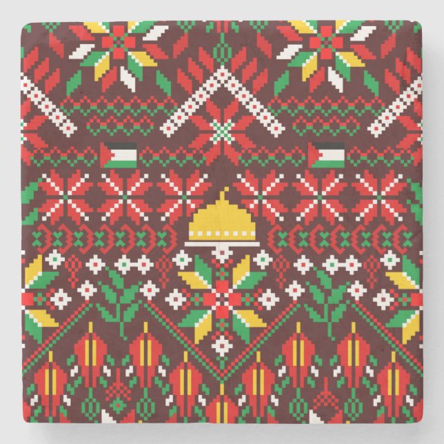 Palestine Tatreez Traditionelle Stickerei Steinuntersetzer (Vorderseite)