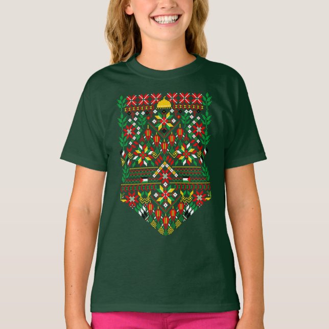 Palestine Tatreez Traditionelle Stickerei T-Shirt (Vorderseite)