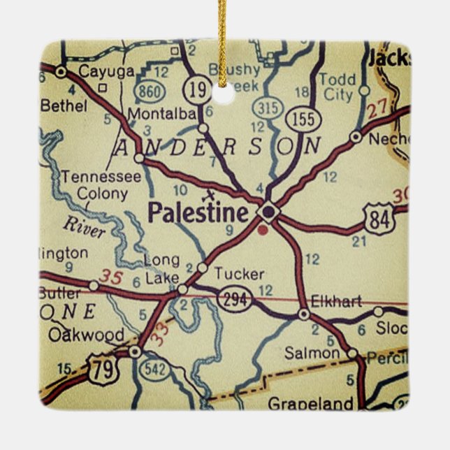 Palestine TX Vintag Map Keramikornament (Rückseite)