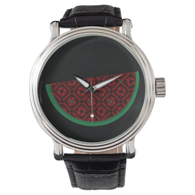 Palestine watermelon Embroidery red tatreez Armbanduhr (Vorderseite)