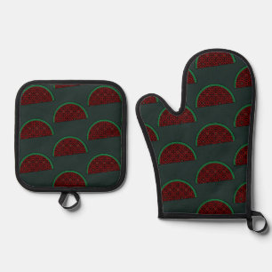 Palestine watermelon Embroidery red tatreez Ofenhandschuh & Topflappen-Set