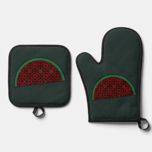 Palestine watermelon Embroidery red tatreez Ofenhandschuh & Topflappen-Set