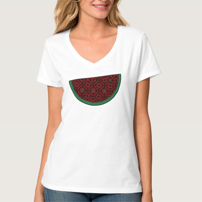 Palestine watermelon Embroidery red tatreez T-Shirt (Vorderseite)