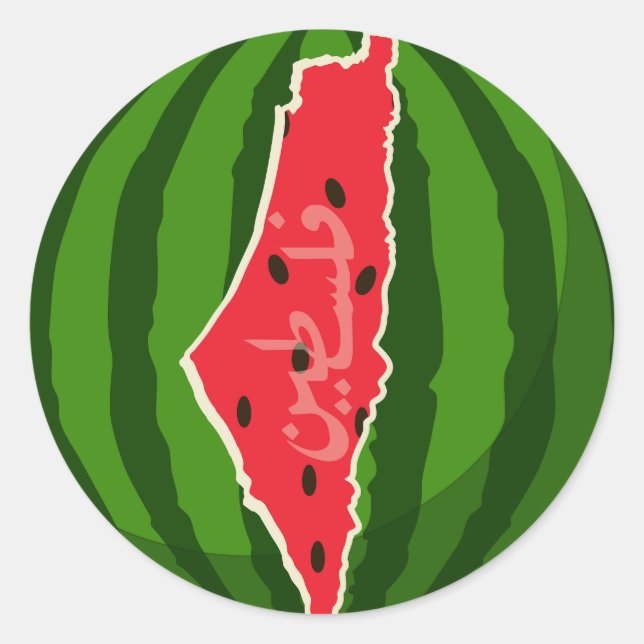 Palestine Watermelon Flag Map Freie Palästinenser. Runder Aufkleber (Vorderseite)