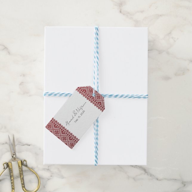 Palestinian Tatreez Print Gift Tags Geschenkanhänger (Mit Garn)