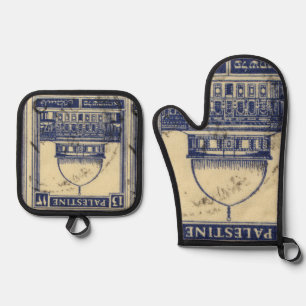 palestinische antike Briefmarke 1920 Ofenhandschuh & Topflappen-Set