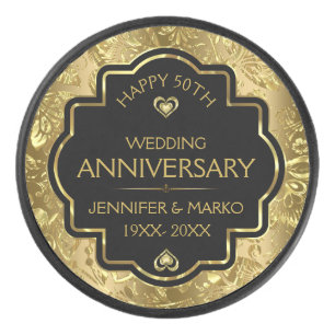 Palet De Hockey Anniversaire du 50e Mariage Gold & Black personnal