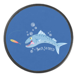 Palet De Hockey Barracuda poisson affamé de la pêche dessin animé