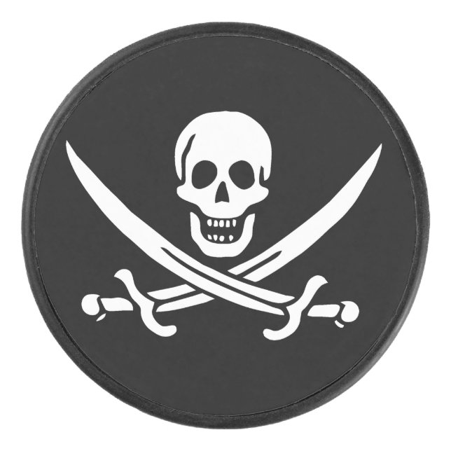 Palet De Hockey Blanc, Drapeau Pirate Calico Jack, Crâne & Cutlass (Devant)