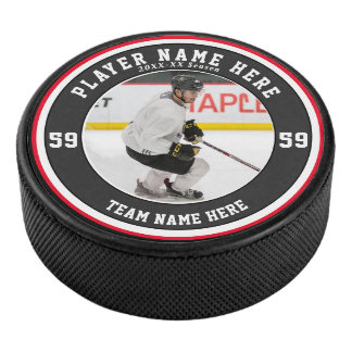 Palet De Hockey Blanc noir rouge personnalisé | Glace d'équipe