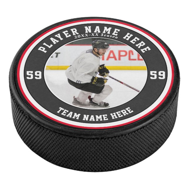 Palet De Hockey Blanc noir rouge personnalisé | Glace d'équipe (3/4/2016 12:00:00 AM)