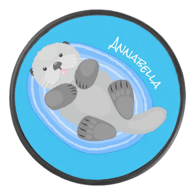 Palet De Hockey Caricature bleu loutre de mer joyeux (Devant)