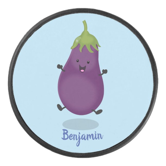 Palet De Hockey Caricature d'aubergine d'aubergine joliment heureu (Devant)