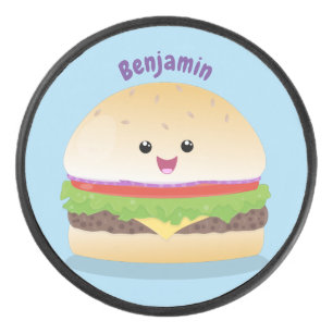 Palet De Hockey Caricature de hamburger kawaii joyeux