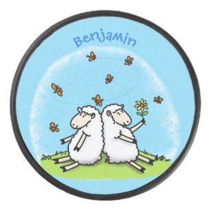 Palet De Hockey Caricature de moutons mignons amis et papillons