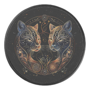 Palet De Hockey Cercle Félin Artistique Chats Jumeaux