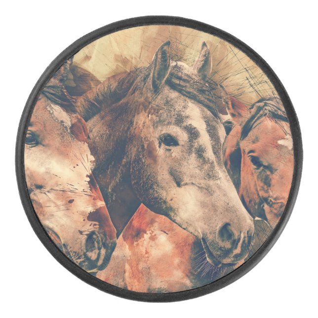 Palet De Hockey Chevaux Peinture d'aquarelle artistique (Devant)
