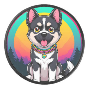 Palet De Hockey Chien de dessin animé joueur