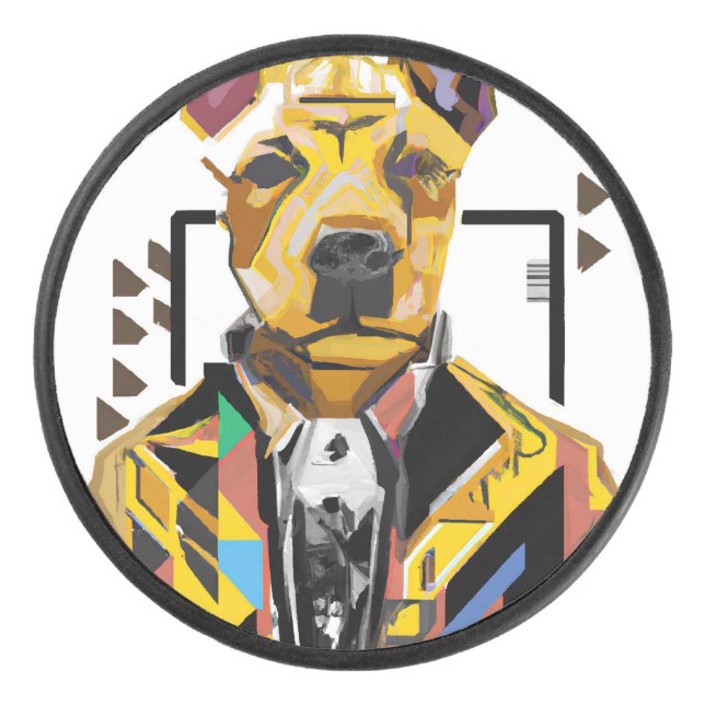 Palet De Hockey Chien portant un costume : Art numérique (Devant)