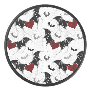 Palet De Hockey Coeur d'Halloween avec ailes de chauve-souris noir