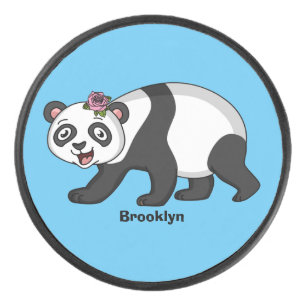 Palet De Hockey Cute happy panda bear with flower cartoon