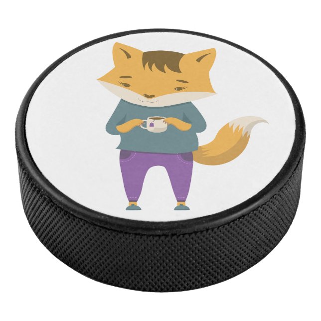 Palet De Hockey Cute renard avec tasse de thé (3/4/2016 12:00:00 AM)