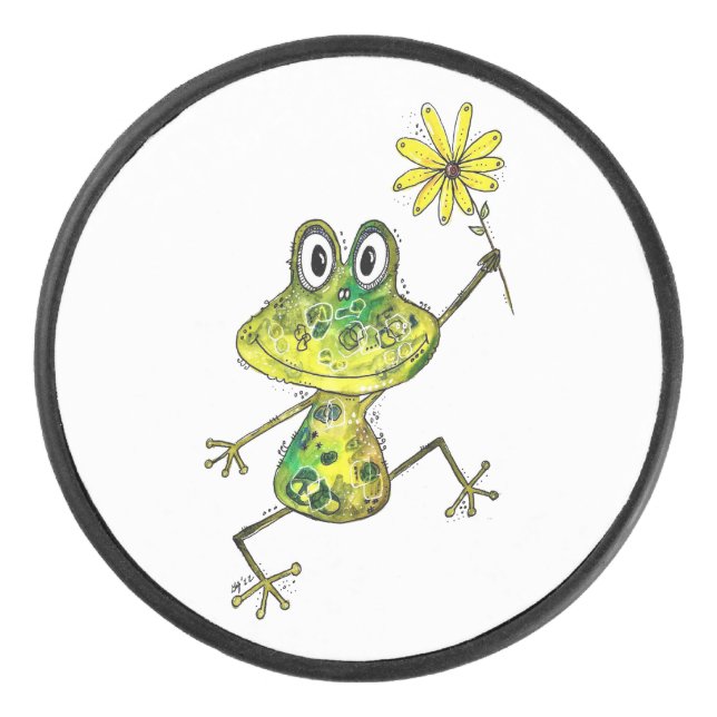 Palet De Hockey Cute Whimsical Happy Frog (Devant)
