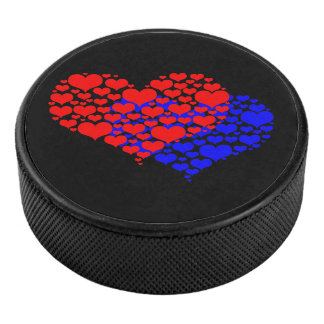 Palet De Hockey Deux cœurs bleu et rouge