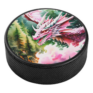 Palet De Hockey Dragon respirant le feu vibrante écailles roses