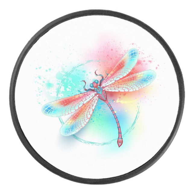 Palet De Hockey Dragonfly rouge sur l'arrière - plan aquarelle (Devant)