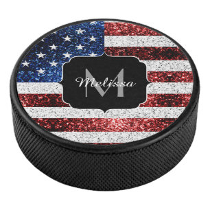 Palet De Hockey Drapeau américain rouge blanc brillant parties sci