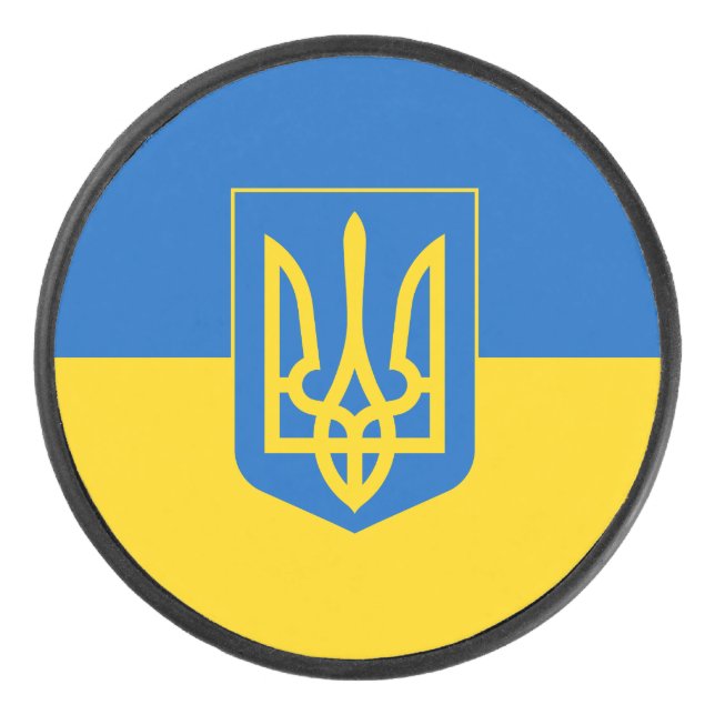 Palet De Hockey Drapeau ukrainien avec armoiries (Devant)