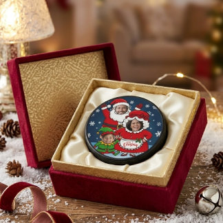 Palet De Hockey Drôle de visage personnalisé Famille de 3 Noël Hoc