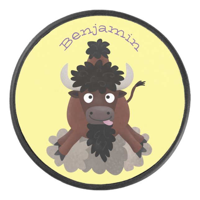 Palet De Hockey Drôle dessin animé de bison de buffle (Devant)