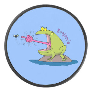 Palet De Hockey Drôle dessin animé de grenouille et mouche