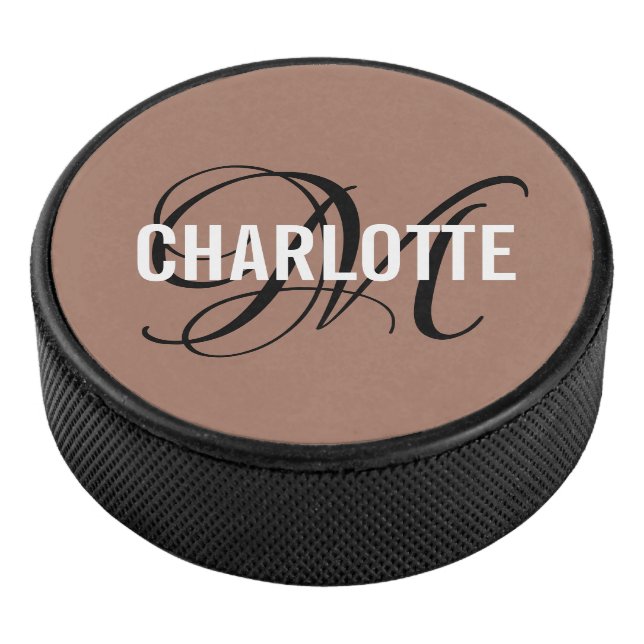 Palet De Hockey Élégant brun noir monogramme nom hockeyeur (3/4/2016 12:00:00 AM)