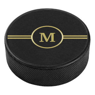 Palet De Hockey Élégant or Monogramme personnalisé sur noir