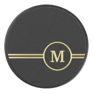 Palet De Hockey Élégant or Monogramme personnalisé sur noir