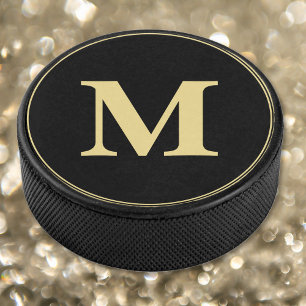 Palet De Hockey Équipe de Joueur Monogramme en or noir personnalis