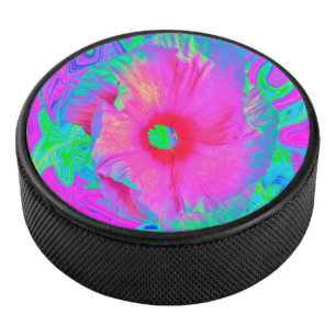 Palet De Hockey Fleur d'Hibiscus rose et rouge psychédélique