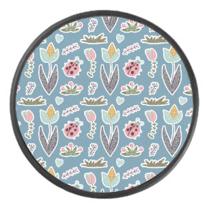 Palet De Hockey Fleurs de printemps et Motif de coccinelle
