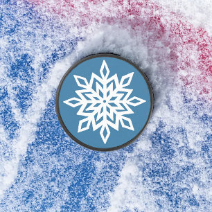 Palet De Hockey Flocons de Neige Bleus Classique Hiver Blanc